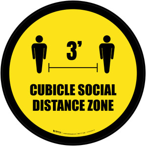 Cubicle Social Distance Zone 3ft Yellow Circle - Floor Sign