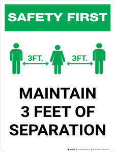Safety First: Maintain 3 Feet of Separation with Icon Portrait - Wall Sign