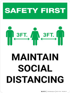 Safety First: Maintain Social Distancing with 3ft Icon Portrait - Wall Sign