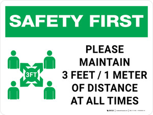 Safety First: Please Maintain 3 Feet of Distance at all Times with Icon Landscape - Wall Sign