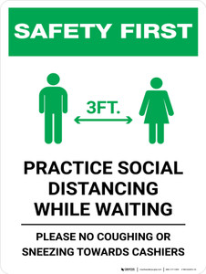 Safety First: Practice Social Distancing While Waiting with 3ft Icon Portrait - Wall Sign