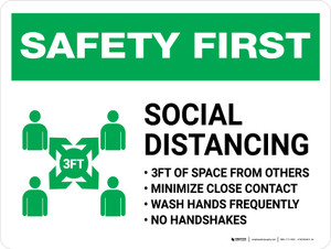 Safety First: Social Distancing 3ft of Space from Others with Icon Landscape - Wall Sign
