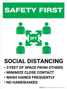 Safety First: Social Distancing 3ft of Space from Others with Icon Portrait - Wall Sign