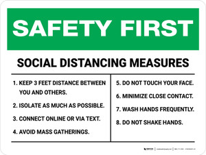 Safety First: Social Distancing Measures 3ft Distance Landscape - Wall Sign