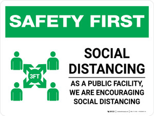 Safety First: Social Distancing as a Public Facility with 3ft Icon Landscape - Wall Sign
