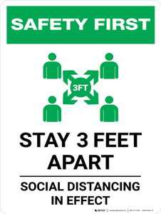 Safety First: Stay 3 Feet Apart with Icon Portrait - Wall Sign