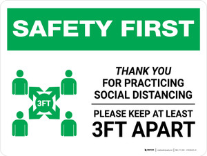 Safety First: Thank You For Practicing Social Distancing with 3ft Icon Landscape - Wall Sign