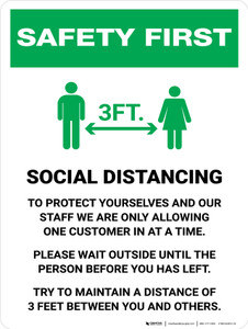Safety First: Social Distancing One Customer At A Time with 3ft Icon Portrait - Wall Sign