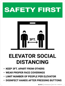 Safety First: Elevator Social Distancing Rules with 3ft Icon Portrait - Wall Sign