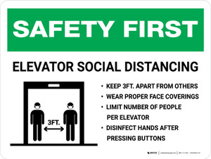 Safety First: Elevator Social Distancing Rules with 3ft Icon Landscape - Wall Sign