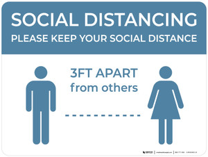 Social Distancing Please Keep Your Social Distance 3ft Apart Landscape - Wall Sign