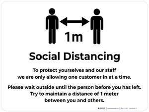 Social Distancing 1m One Customer At A Time with Icon v2 Landscape - Wall Sign