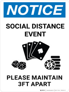 Notice: Social Distance Event - Please Maintain 3Ft Apart Portrait - Wall Sign