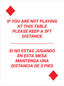If You Are Not Playing at Table - Please Keep 3ft Distance Bilingual Spanish Portrait Diamond Playing Card - Wall Sign