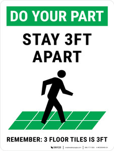 Do Your Part: Stay 3Ft Apart Floor Tiles Portrait - Wall Sign