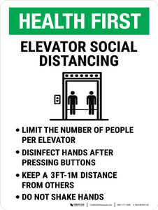 Health First: Elevator Social Distancing 3ft Portrait - Wall Sign