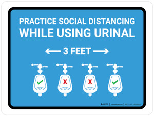 Practice Social Distancing While Using Urinal 3 Ft with Icon Blue Landscape - Wall Sign