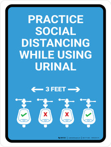 Practice Social Distancing While Using Urinal 3 Ft with Icon Blue Portrait - Wall Sign