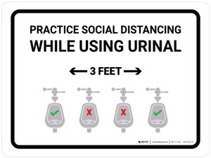 Practice Social Distancing While Using Urinal 3 Ft with Icon Landscape - Wall Sign