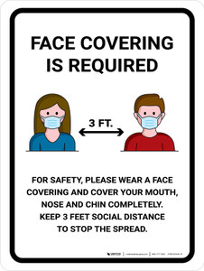 Face Covering Is Required 3 Feet with Icons Portrait - Wall Sign