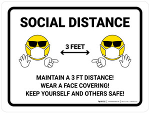Social Distance 3 Feet with Emojis Landscape - Wall Sign