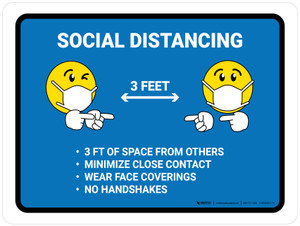 Social Distancing 3 Feet with Emojis Blue Landscape - Wall Sign