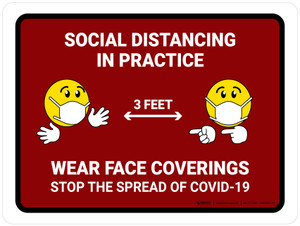 Social Distancing In Practice with 3ft Emojis Red Landscape - Wall Sign