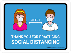Thank You For Practicing Social Distancing with 3ft Icons Blue Landscape - Wall Sign