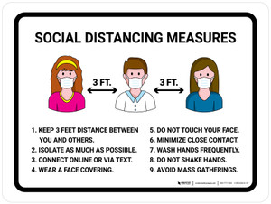 Social Distancing Measures with 3ft Icons Landscape - Wall Sign