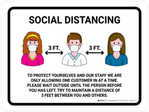 Social Distancing One Customer At A Time with 3ft Icons Landscape - Wall Sign