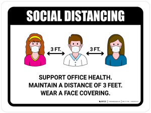 Social Distancing Support Office Health with 3ft Icons Landscape - Wall Sign