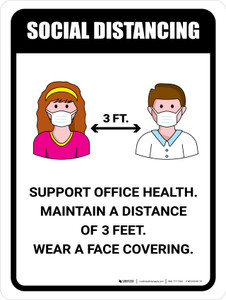 Social Distancing Support Office Health with 3ft Icons Portrait - Wall Sign