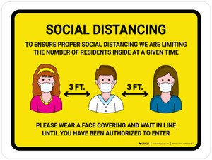 Social Distancing To Ensure Health And Safety Of Residents with 3ft Icons Landscape - Wall Sign