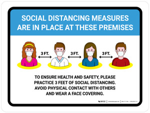 Social Distancing Measures Are In Place At These Premises with 3ft Icons Landscape - Wall Sign