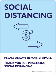 Social Distancing Please Always Remain 3ft Apart with Icon Blue Portrait - Wall Sign