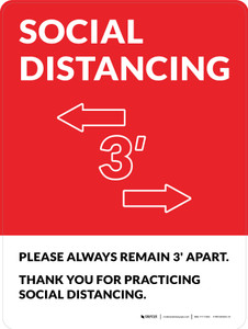 Social Distancing Please Always Remain 3ft Apart with Icon Red Portrait - Wall Sign