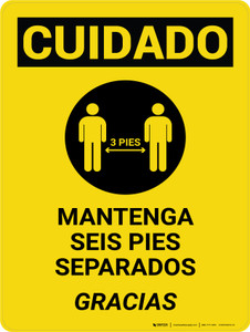 Caution: Please Maintain 3 Feet Spanish with Icon Portrait - Wall Sign