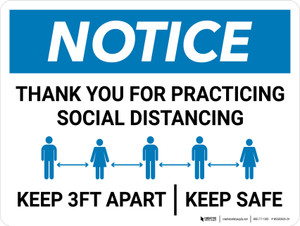 Notice: Thank You For Social Distancing - Keep 3ft Apart Landscape - Wall Sign