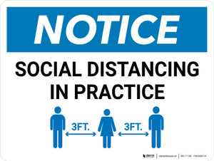 Notice: Social Distancing in Practice with 3ft Icons Landscape - Wall Sign