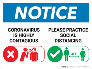 Notice: Please Practice Social Distancing with 3ft Icons Landscape - Wall Sign