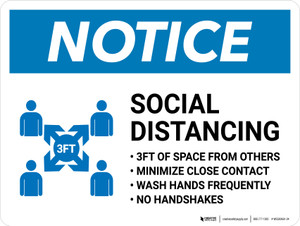 Notice: Social Distancing 3ft of Space From Others with Icon Landscape - Wall Sign