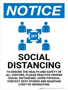 Notice: Social Distancing Wait Here Until Called with 3ft Icon Landscape - Wall Sign