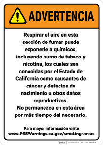 Warning: Designated Smoking Area Spanish Prop 65 - Wall Sign
