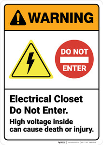 Warning: Electrical Closet Do Not Enter High Voltage ANSI - Wall Sign