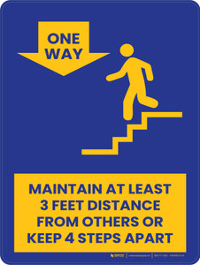 Maintain At Least 3 Feet Distance From Others or Keeps 8 Steps Apart Stairs - One Way Down Portrait - Wall Sign Maintain At Least 3 Feet Distance From Others or Keeps 8 Steps Apart Stairs - One Way Down Portrait - Wall Sign