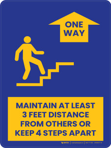 Maintain At Least 3 Feet Distance From Others or Keeps 8 Steps Apart Stairs - One Way Up Portrait - Wall Sign Maintain At Least 3 Feet Distance From Others or Keeps 8 Steps Apart Stairs - One Way Up Portrait - Wall Sign