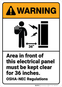 Warning: Electrical Panel Keep Clear Inches ANSI - Wall Sign