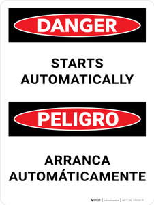 Danger: Starts Automatically Bilingual Spanish Portrait - Wall Sign
