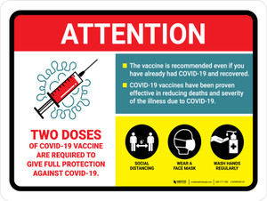 Attention: 2 Doses Covid-19 Vaccinations Required To Give Full Protection Landscape - Wall Sign