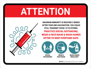 Attention: Covid-19 Vaccinations Max Immunity Is Reached 2 Weeks After 2nd Vaccination Landscape - Wall Sign